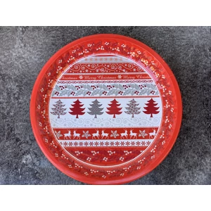 Fém tálca "Merry Christmas ! "felirattal 6 fenyővel 