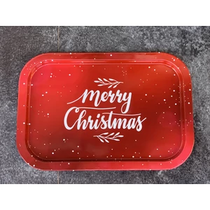 Fém tálca karácsonyi hangulatú Merry Christmas téglalap alakú
