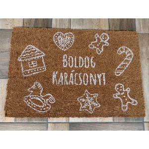 Lábtörlő mézeskalács mintákkal Boldog karácsonyt! felirattal