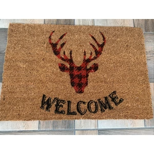 Lábtörlő kókuszrost anyagból,Szarvasfejjel és Welcome felirattal