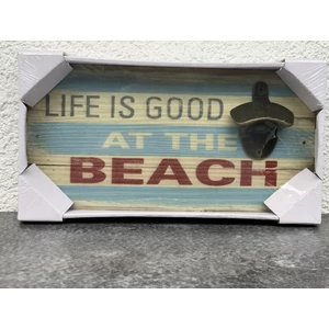Fa falikép sörnyitóval "Life is good beach " felirattal