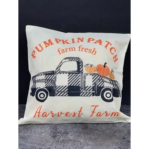 Párnahuzat őszi hangulatú "Pumpkin patch farm fresh .Harvest farm "felirattal kockás mintás autó tökökkel