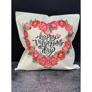 Párnahuzat Valentin- napi hangulatú Szív alakú koszorú virágokkal 