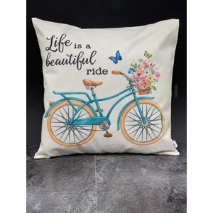 Párnahuzat tavaszi :"Life is a beautiful ride" felirattal kerékpárral