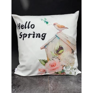 Párnahuzat tavaszi: "Hello spring" felirattal és  madárral