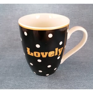Bögre aranyszínű "Lovely" felirattal, fehér pöttyös mintával
