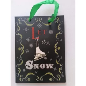 Dísztasak Karácsonyi fekete hátterű, "Let is Snow" feliratos  korcsolya mintás
