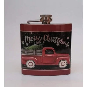 Flaska bordó színnel "Merry Christmas" felirattal, teherautó, fenyővel