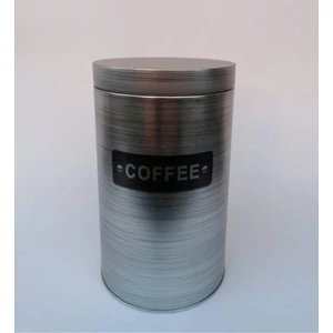 Ezüst színű "szálcsiszolt" kerek fém doboz "coffee" felirattal