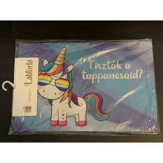 Lábtörlő Unicornis mintával "Tiszták a tappancsaid?"