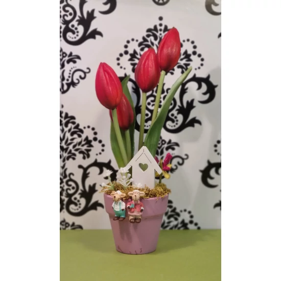 Asztaldísz kézműves,egyedi termék tulipán cserépben