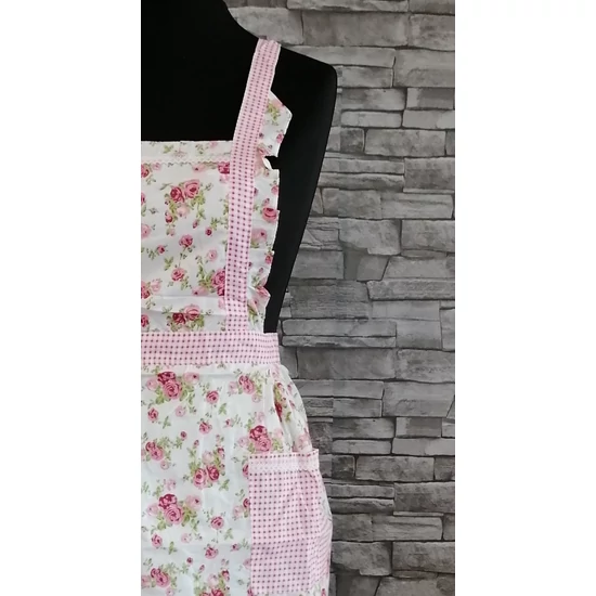 Romantic kötény design, nagy virágos, pink szél