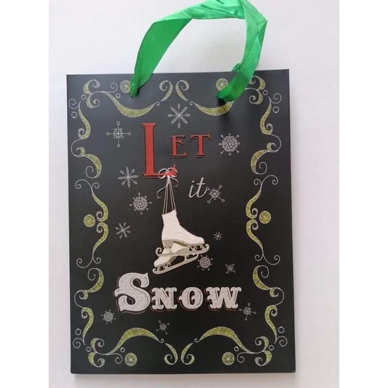 Dísztasak Karácsonyi fekete hátterű, "Let is Snow" feliratos  korcsolya mintás