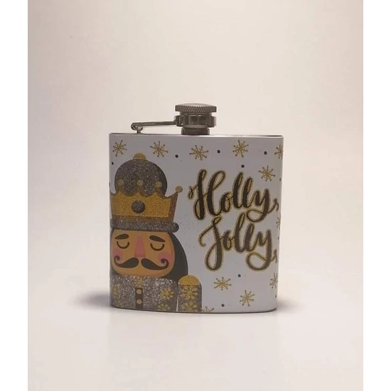 Flaska fehér alapú, arany diótörős és arany "Holly Jolly" felriattal