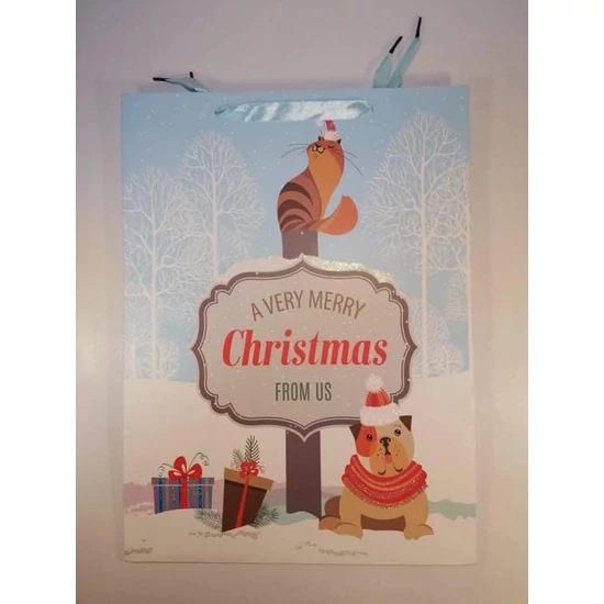 Dísztasak " A very merry Christmas from Us" felirattal