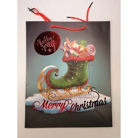 Dísztasak "Merry Christmas" feliratos zöld korcsolya díszítéssel