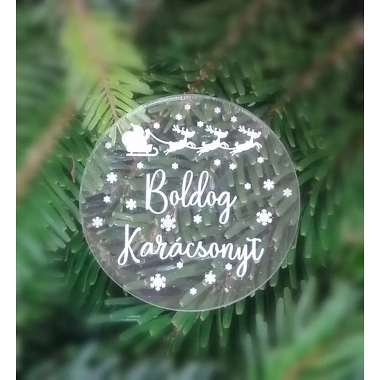 Plexi kör alakú tábla "Boldog karácsonyt" felirattal, Mikulás szánnal
