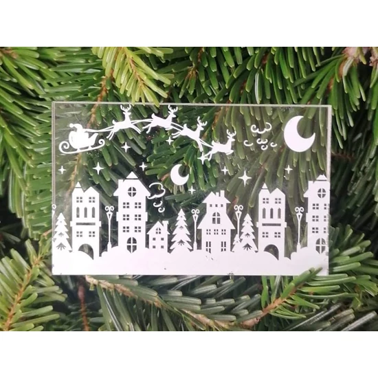 Plexi téglalap alakú tábla, Mikulás szánnal díszítve