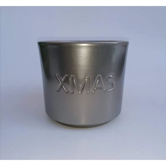 Króm színű  kerámia hengerkaspó "XMAS" felirattal /kicsi/