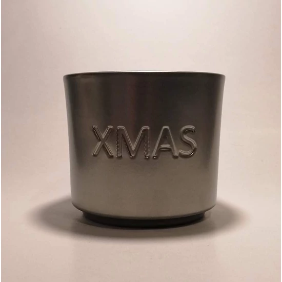 Pezsgő színű kerámia hengerkaspó "XMAS" felirattal /kis méret/