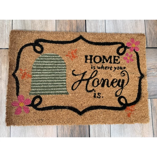 Lábtörlő kókuszrost anyagból " Home is where your Honey is." felirattal