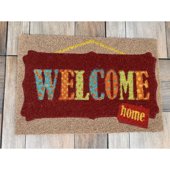 Lábtörlő kókuszrost anyagból "Welcome home" színes felirattal