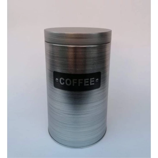 Ezüst színű "szálcsiszolt" kerek fém doboz "coffee" felirattal