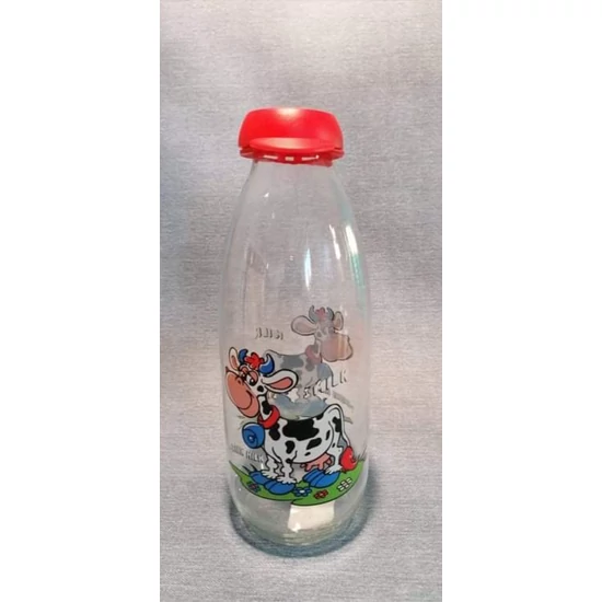 Tejesüveg "Drink Milk" felirattal, tehénnel ami réten áll