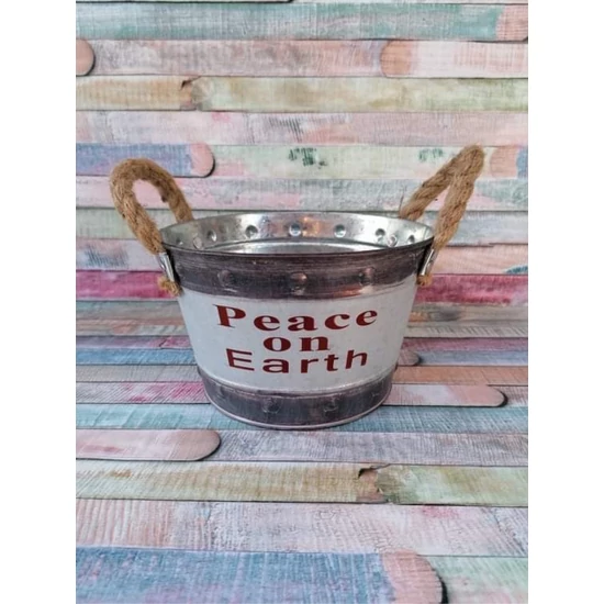 Fém kaspó "Peace on Earth" felirattal